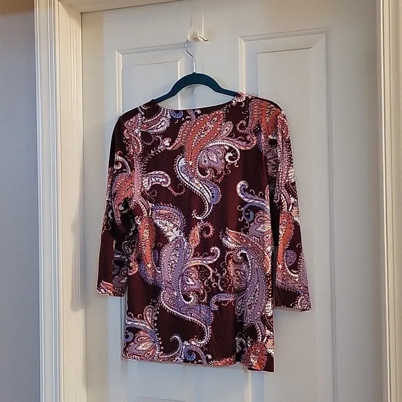 Chicos burgandy paisley print 3/4 sleeve small - Picture 5 of 5